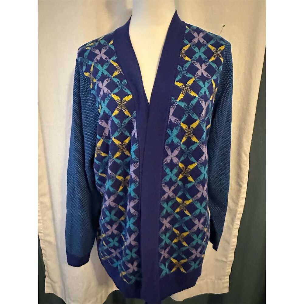 Coldwater Creek Women's 2X Geometric Pattern Cardigan Sweater Multicolor